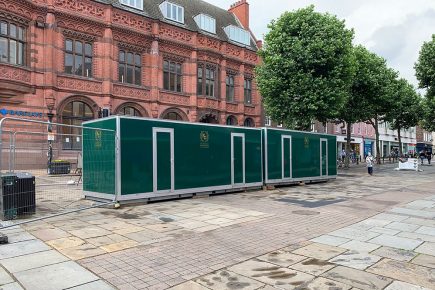 These portable loos have arrived on Parliament Street – on the site of the demolished Splash Palace