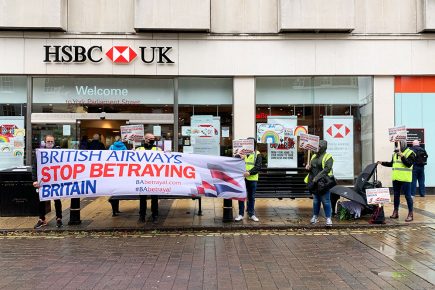 Watch: Protesters against British Airways job cuts target York bank
