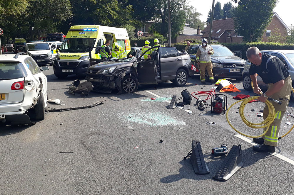 Man cut free from wreckage after three-car crash on main York road