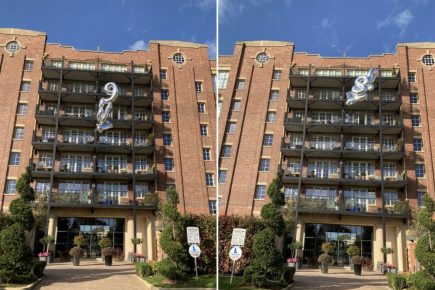 York campaigner’s balloon trick shows ‘huge impact’ new blocks of flats will have on historic Terry’s