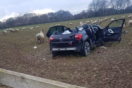 A driver’s Dukes of Hazzard moment as car clears a fence and crashes into a North Yorkshire field