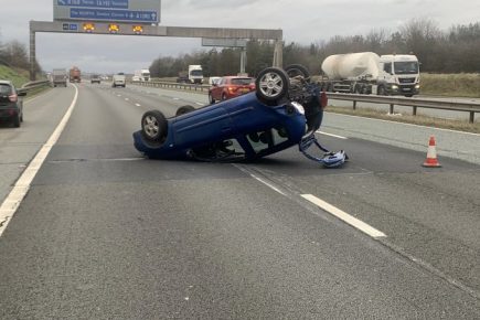 Updated: Two people in hospital after car overturns on the A1