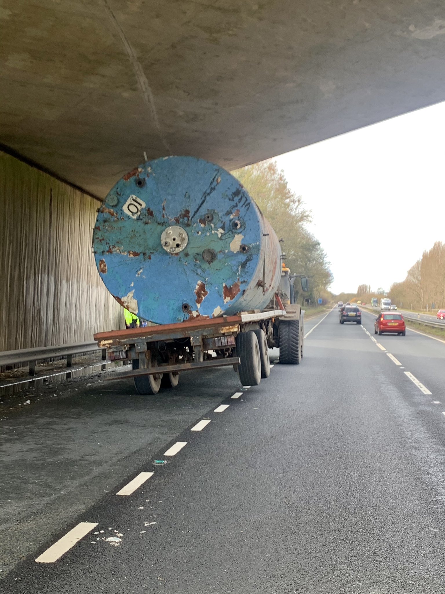 Vehicle hits bridge on the A64