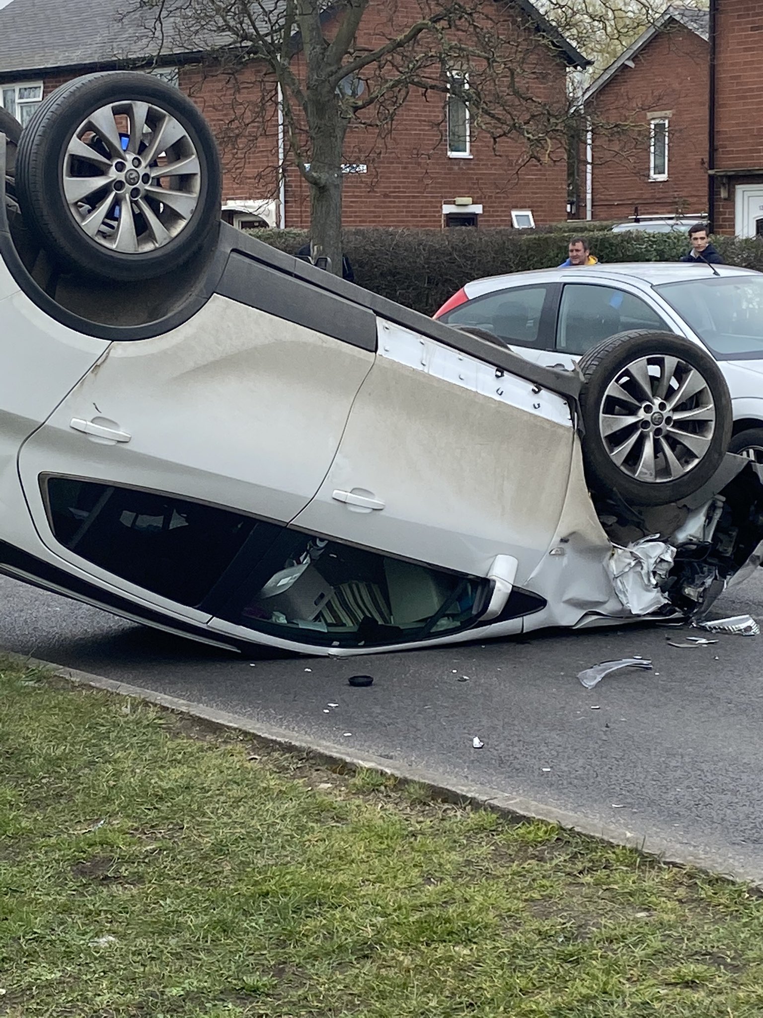 Updated: Car lands on its roof after crash in Selby