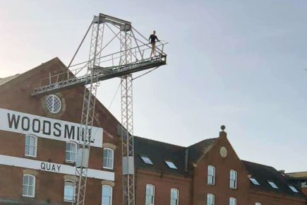 Shocking pictures show man on top of the riverside gantry in York – after risking his life to climb to the top