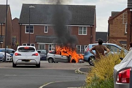 Video: Car catches fire in front of houses in Selby