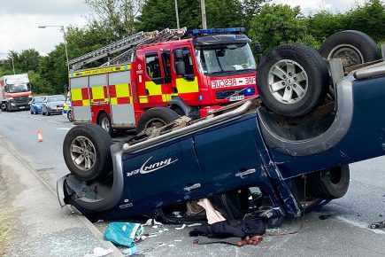 Pick-up truck overturns in two-vehicle crash on North Yorkshire road