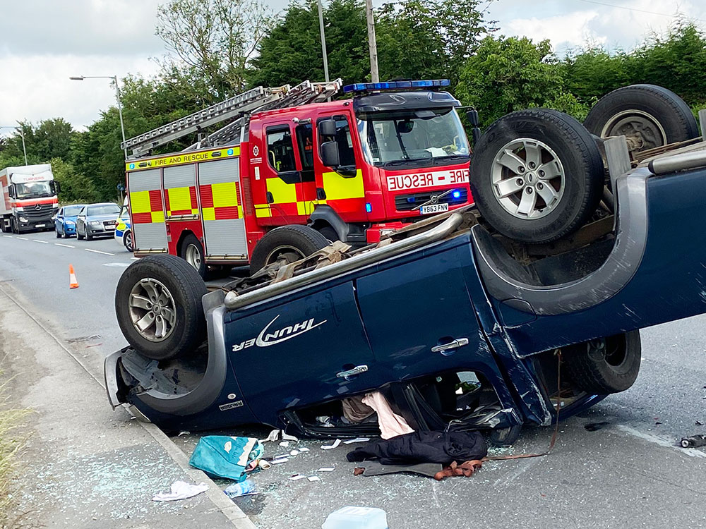 Pick-up truck overturns in two-vehicle crash on North Yorkshire road