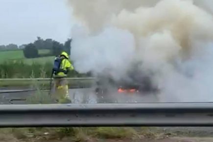 Video: Lane closure removed following car fire on the A64