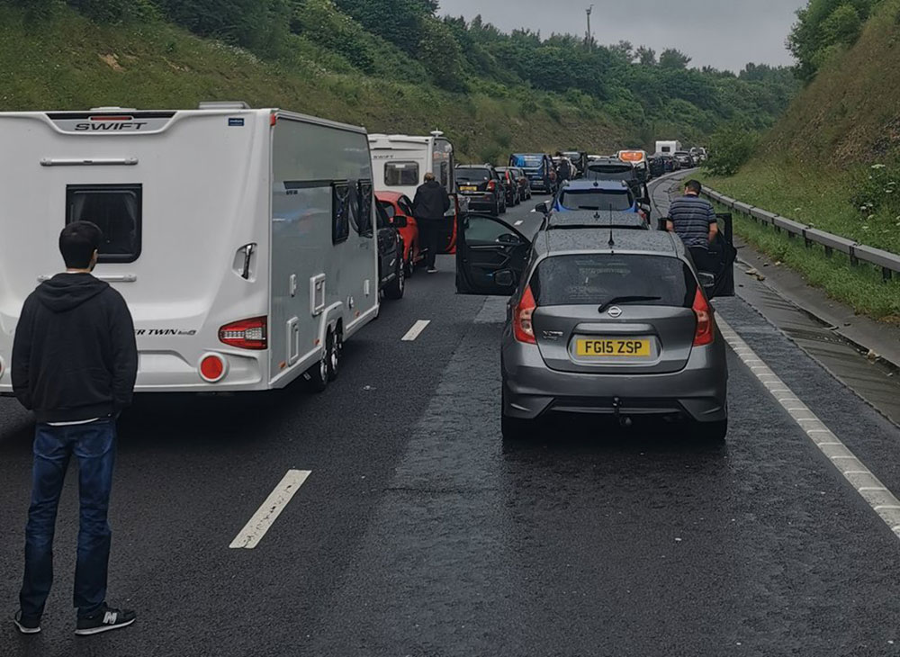 Police incident closes A64 – aerial video shows huge tailbacks