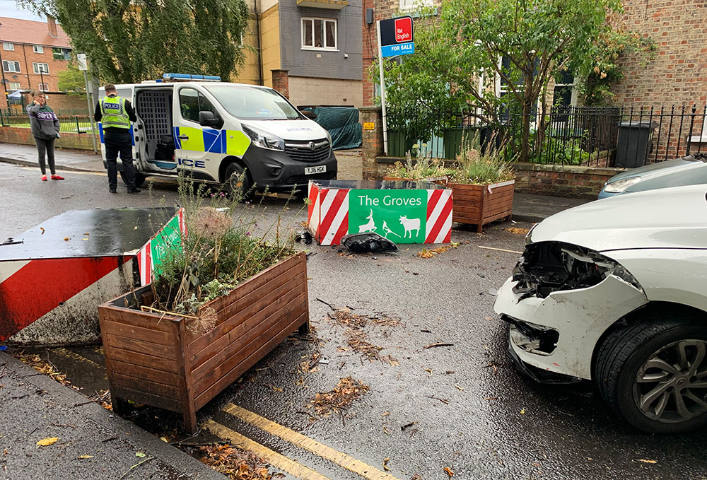 Car crashes into concrete blocks on York street – Man arrested