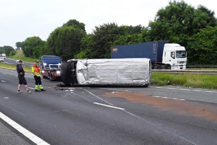 Delays on major road near York after van overturns in crash