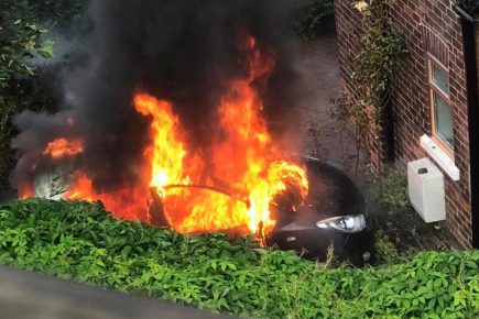 Video: Car destroyed in blaze just feet away from York homes