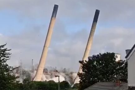 Watch: Chimneys at Ferrybridge power station brought down in controlled explosion