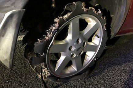 Shocking pictures show the state of the tyres on a vehicle stopped on main road near York