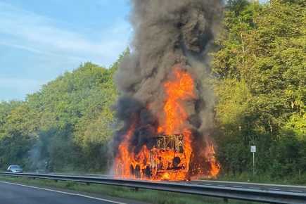 Updated: Dramatic pictures show a crane on fire on A64 after explosions – Road now open in both directions