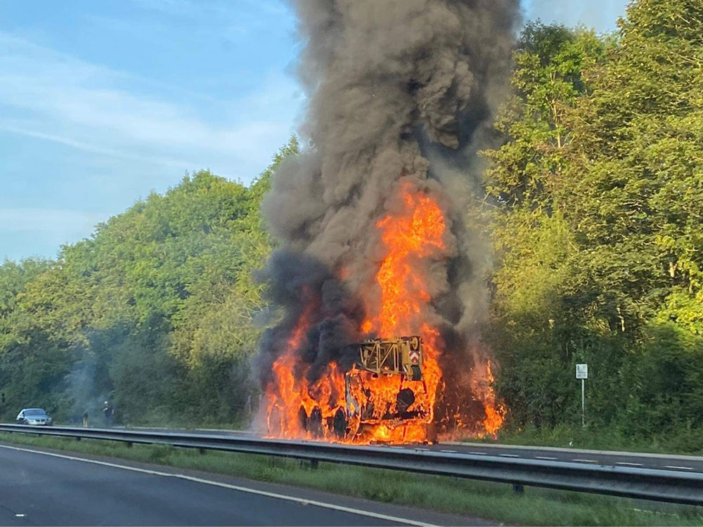 Updated: Dramatic pictures show a crane on fire on A64 after explosions – Road now open in both directions