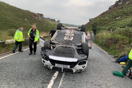 Driver seriously injured after car flips over on the A59