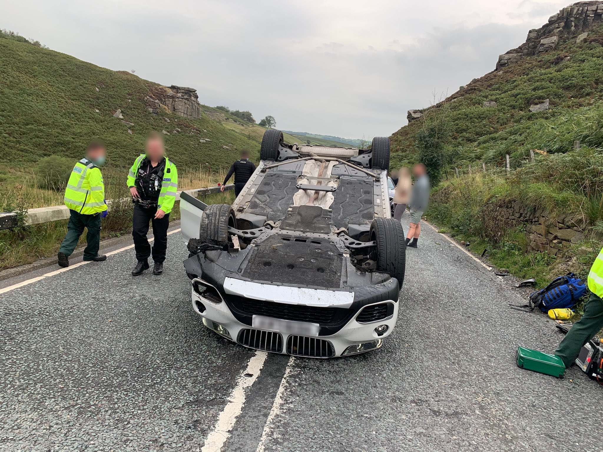 Driver seriously injured after car flips over on the A59