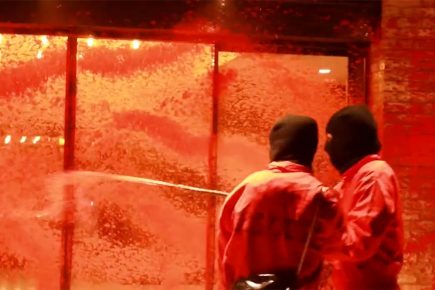 Watch: Protesters vandalise £35m York flats with fire extinguishers filled with red paint