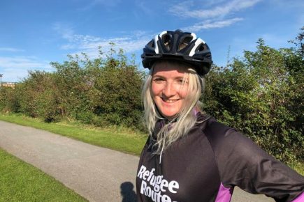 Rianna cycles round the Knavesmire to raise cash to help refugees in the UK