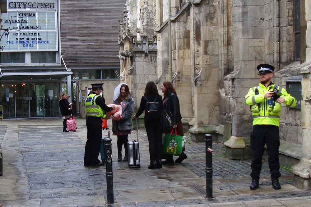 Pictured: Police deflate inflatable penis carried by hen party in York