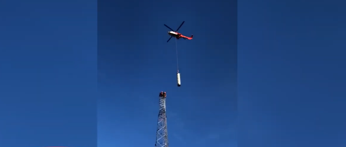 Watch: Helicopter lifts TV mast equipment in place at Bilsdale