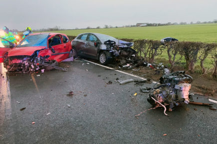 Head-on collision leaves wreckage strewn across a road near York