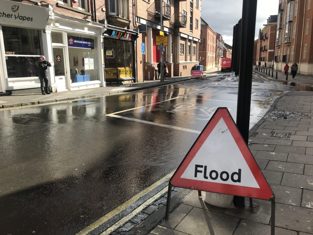 Many streets and paths by the river are still flooded following Storm Franklin. Photographs: Marti Stelling