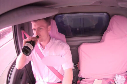 Watch: Man swigs champagne while driving a van around North Yorkshire
