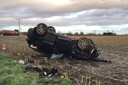 Updated with new pix: Police rescue pet dog from car stolen in York after it crashes into a field