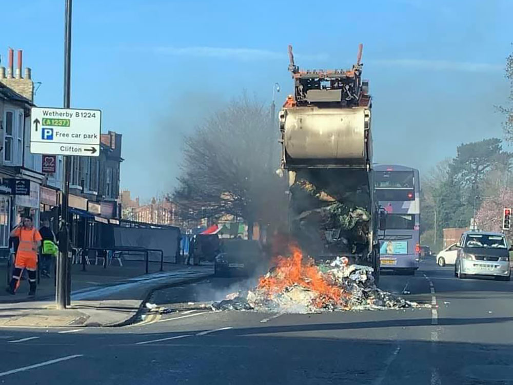 Updated: York bin lorry driver ‘prevents a major incident’ by jettisoning burning rubbish onto road