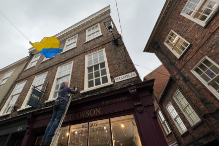 Watch: York’s most famous street flies the Ukrainian flag in gesture of ‘solidarity and support’