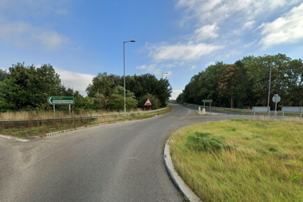 Driver flees scene after car crashes into roundabout and overturns on the A64