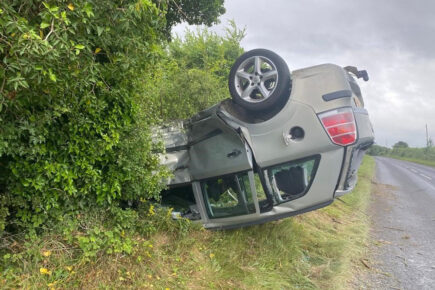 Driver seriously injured after car overturns