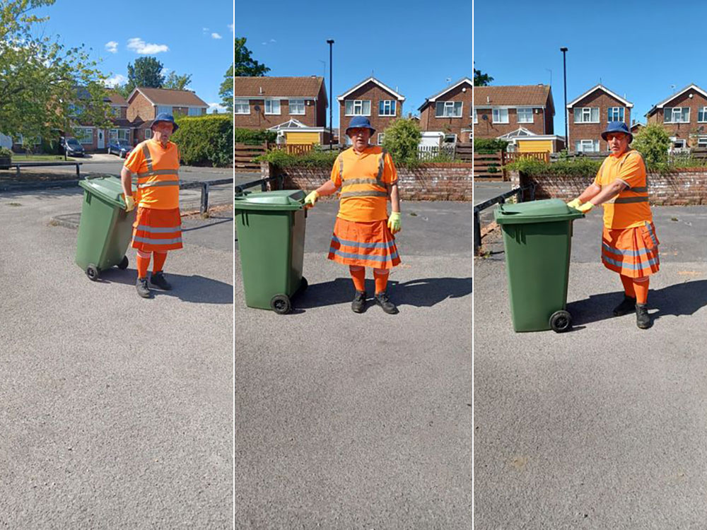 York bin man wears a kilt to work to protest at heatwave ‘shorts ban’