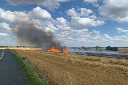 Field full of straw on fire