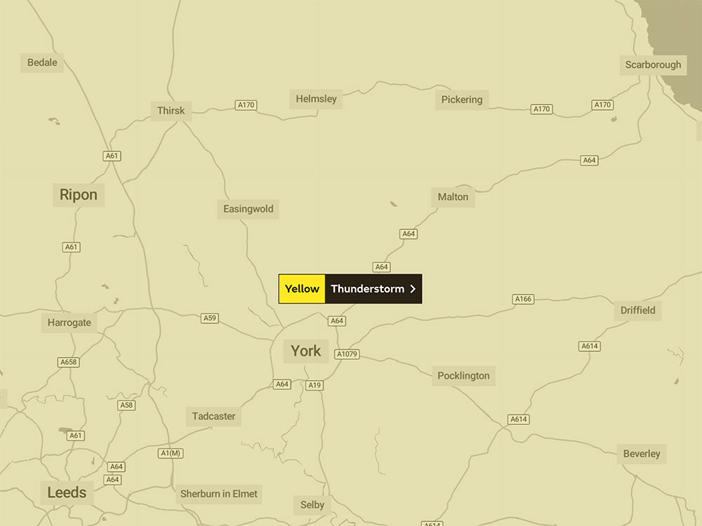 Updated: Yellow thunderstorm warning for York and North Yorkshire extended