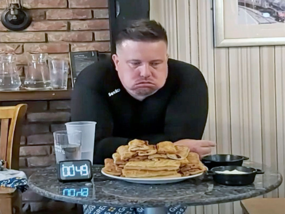 Watch: Greggs fan attempts world sausage roll eating record at Pickering hotel