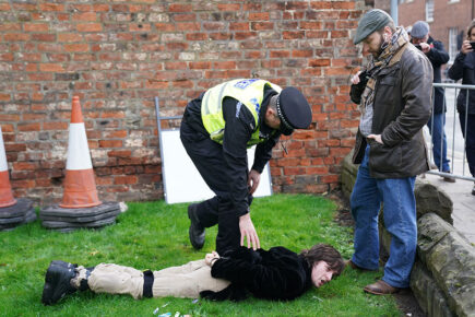 Pictures: Man detained by police after throwing eggs at the King in York