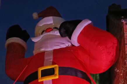 York’s giant Santa is back – this time with two snow machines!