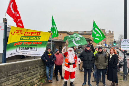 ‘We don’t do this lightly’: Santa joins striking York rail workers on the picket line