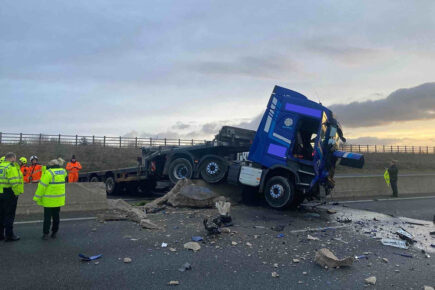 Updated: A1M reopens after lorry hit central reservation