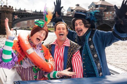 Watch: Berwick and the gang sail up the Ouse – with big news about the next York panto