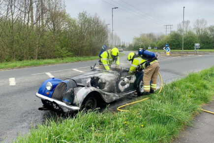 Classic car bursts into flames on it way to rally near York