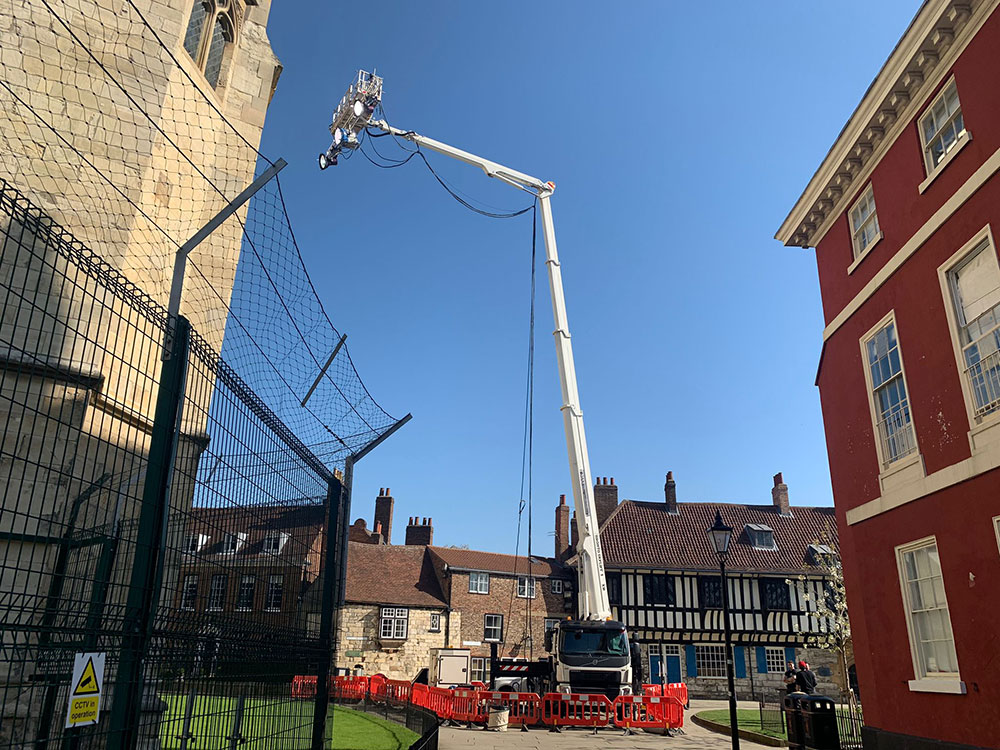 Pictures: Huge spotlights shine into York Minster as filming on The Crown prepares to start