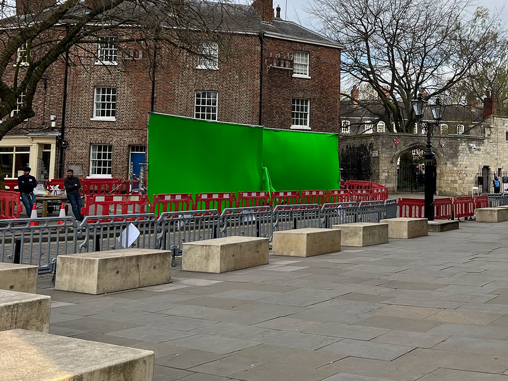 Huge green screen appears in front of York Minster as filming on The Crown continues