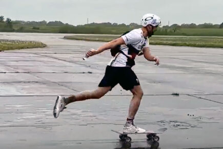Ryan sets new British skateboarding record – despite a leg injury and battling 15mph winds