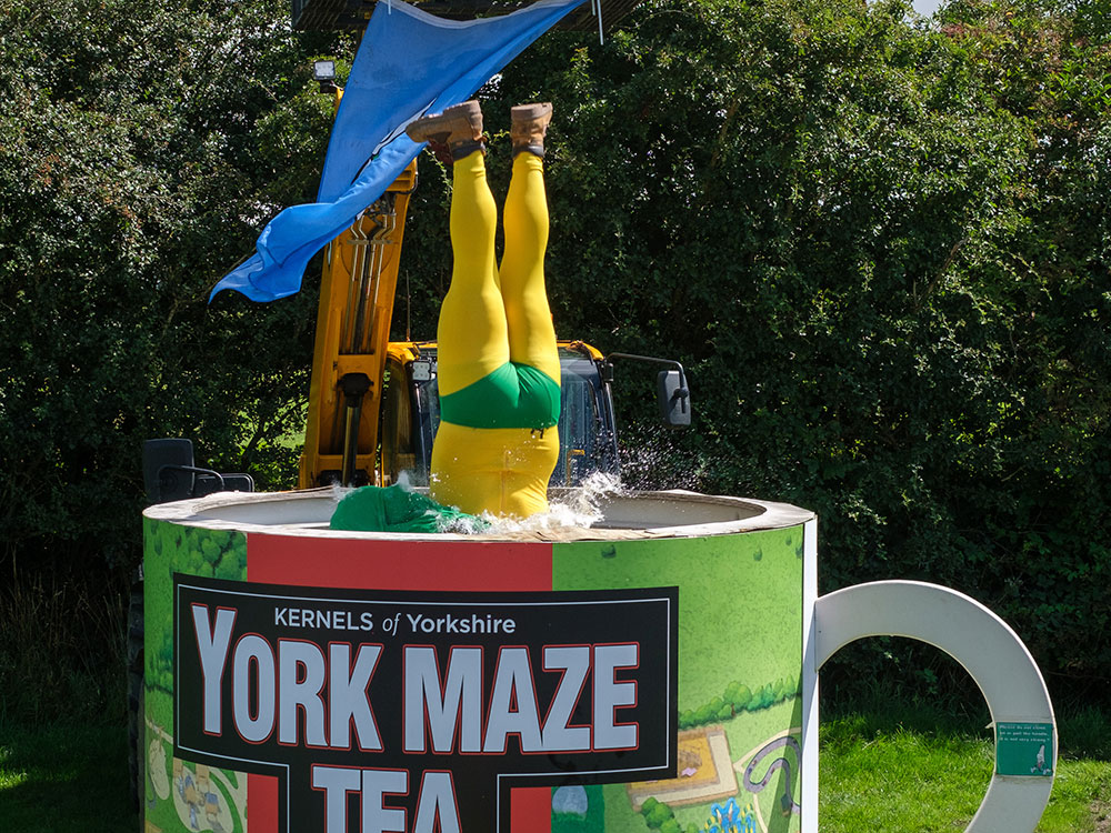 Watch: Yorkshire Man dives into giant mug of tea at York Maze
