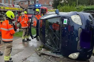 Car flips and ends up on its side in York crash